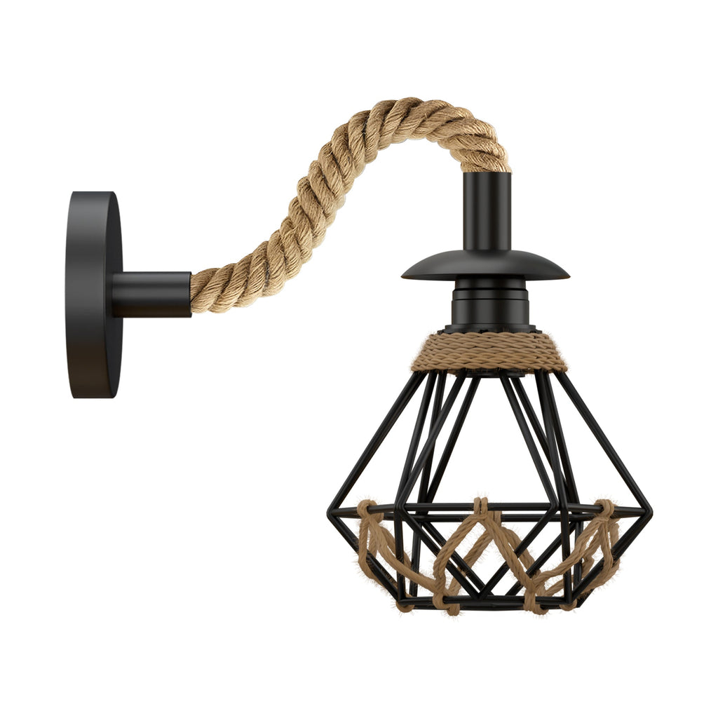 Vintage Industrial Hemp Rope Wall Sconce Light with Adjustable Metal Shade