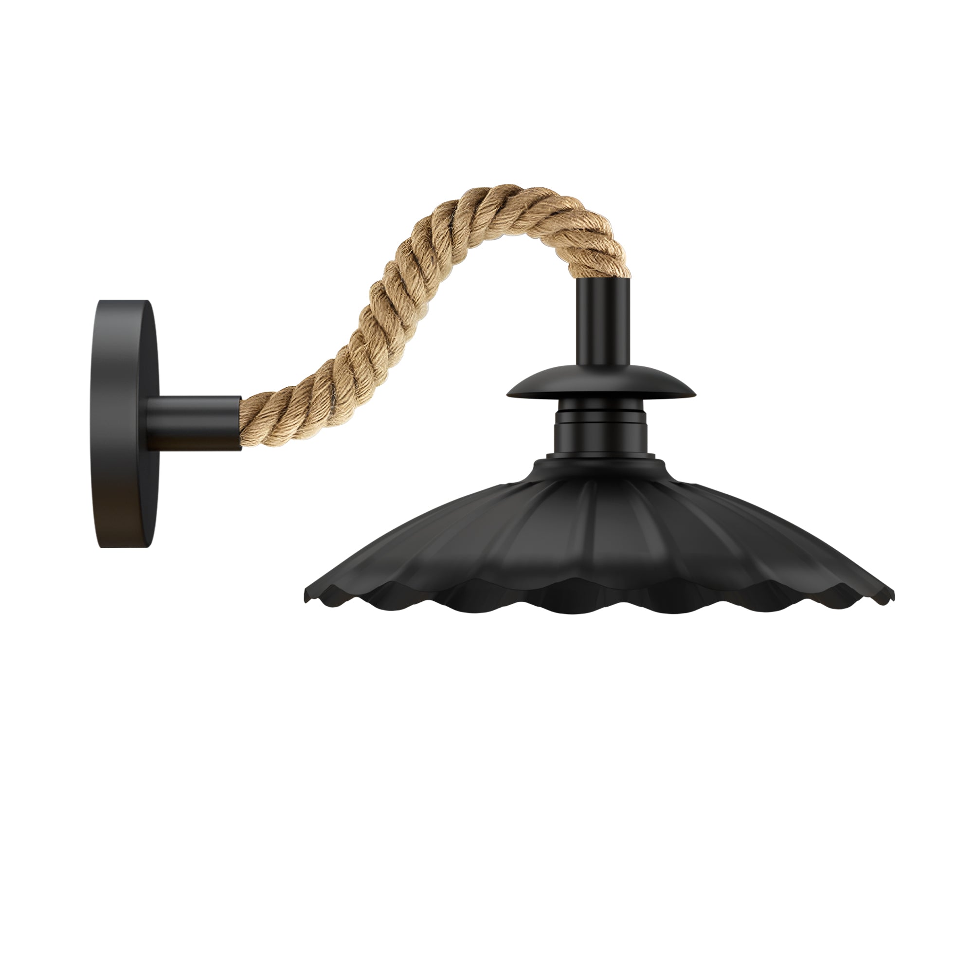 Industrial Black Hemp Rope Wall Sconce Light with 22cm Umbrella Shade