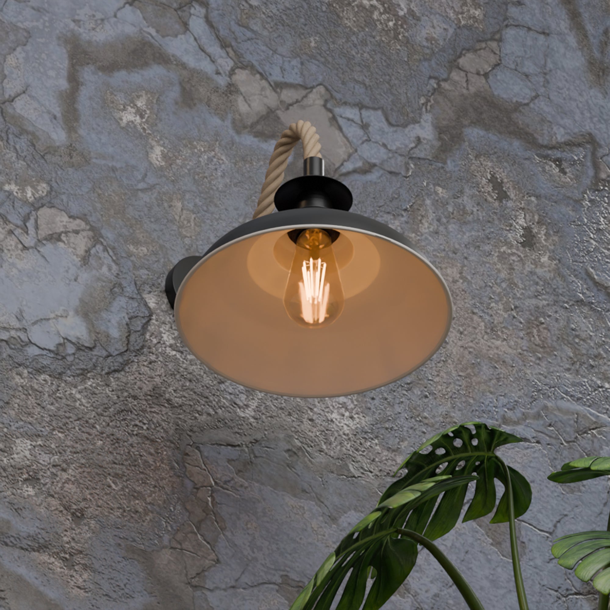 Vintage Hemp Rope Wall Sconce Light with Curvy Metal Shade E27 Industrial Style