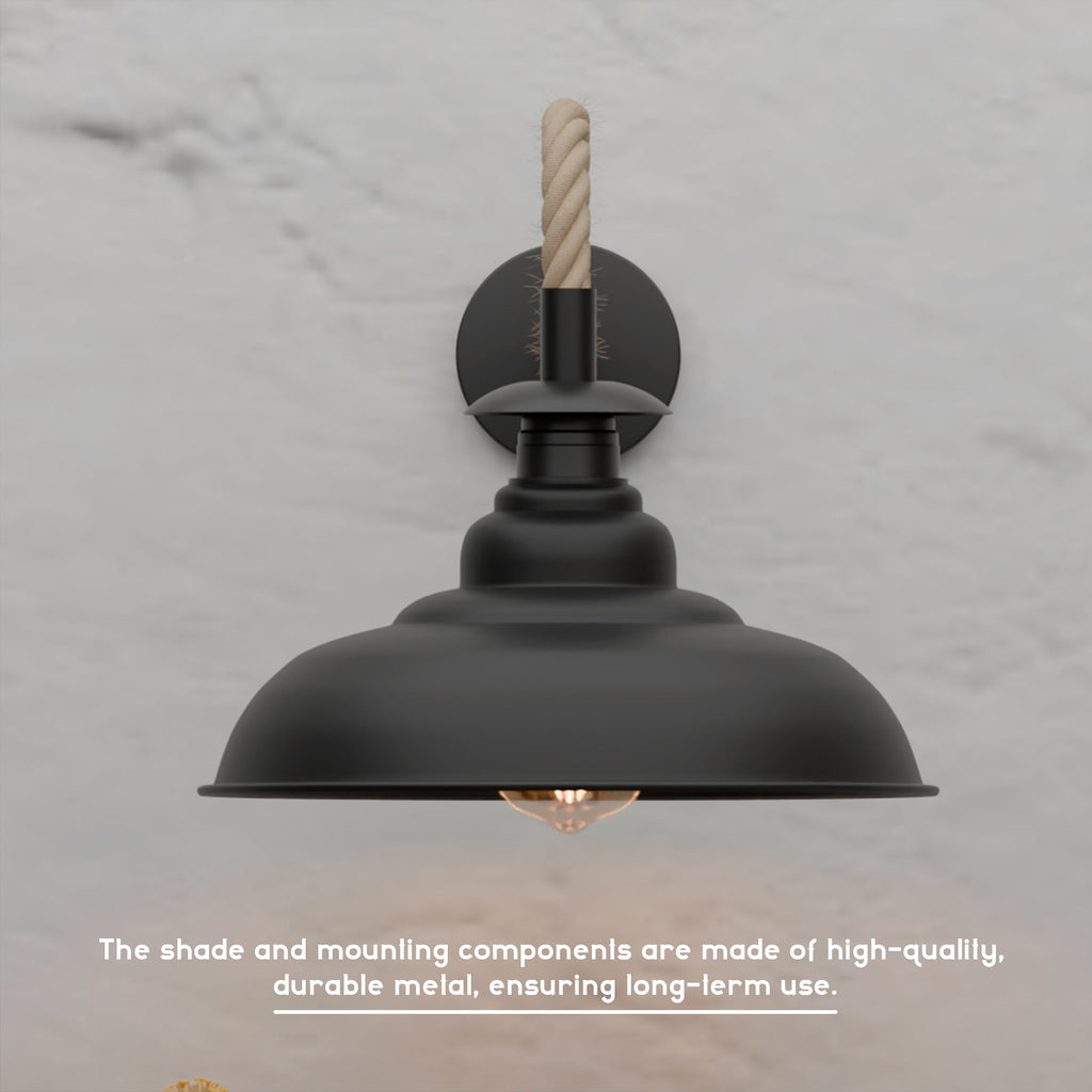 Black Rope Wall Sconce Light with Diamond Cage, Industrial Vintage Design