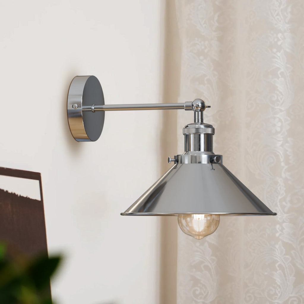 Adjustable Satin Nickel Industrial Wall Lamp with Retro Metal Shade