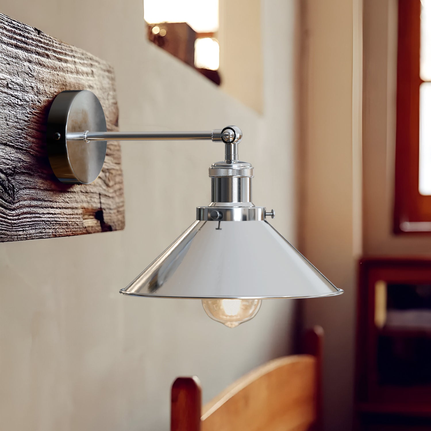 Adjustable Satin Nickel Industrial Wall Lamp with Retro Metal Shade
