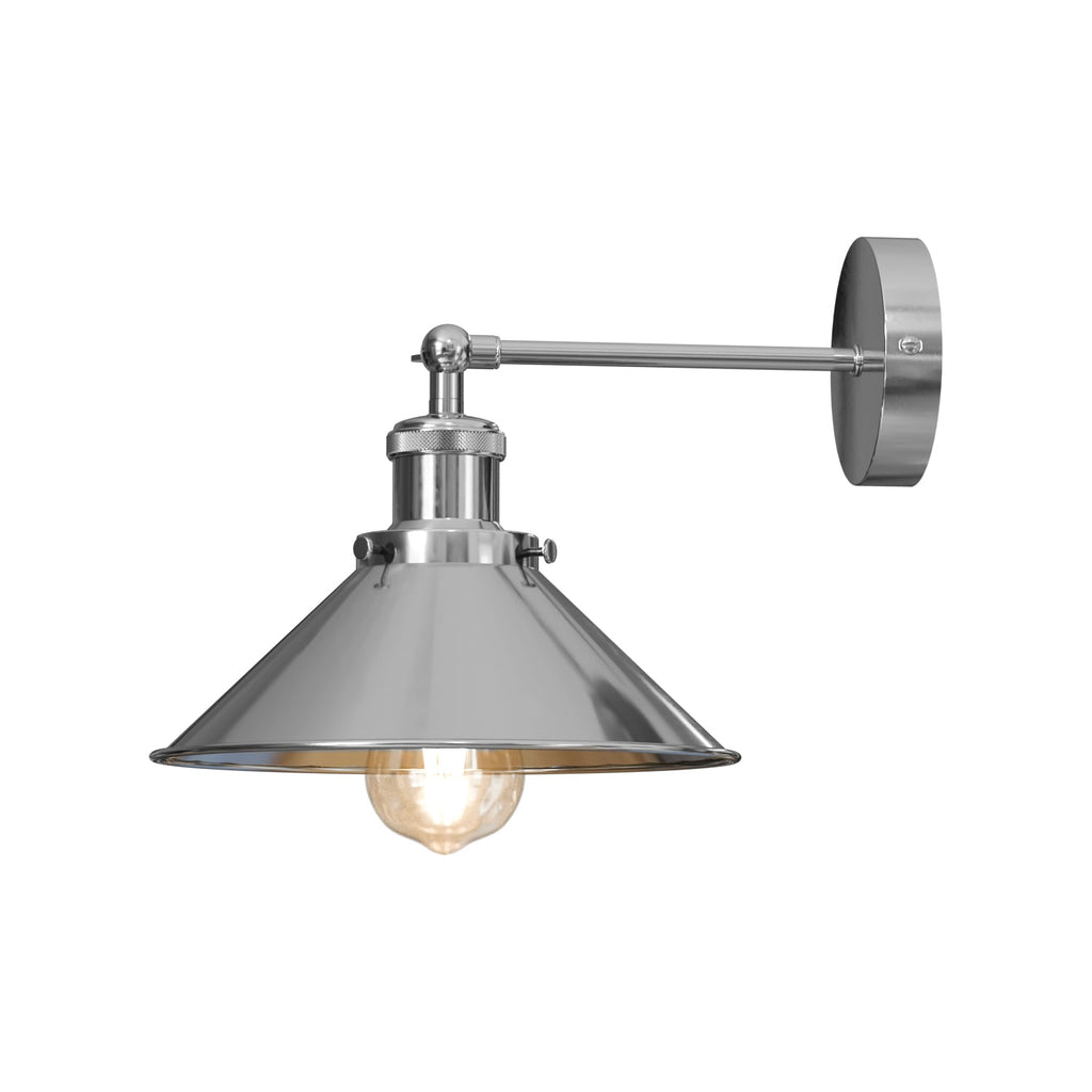 Adjustable Satin Nickel Industrial Wall Lamp with Retro Metal Shade