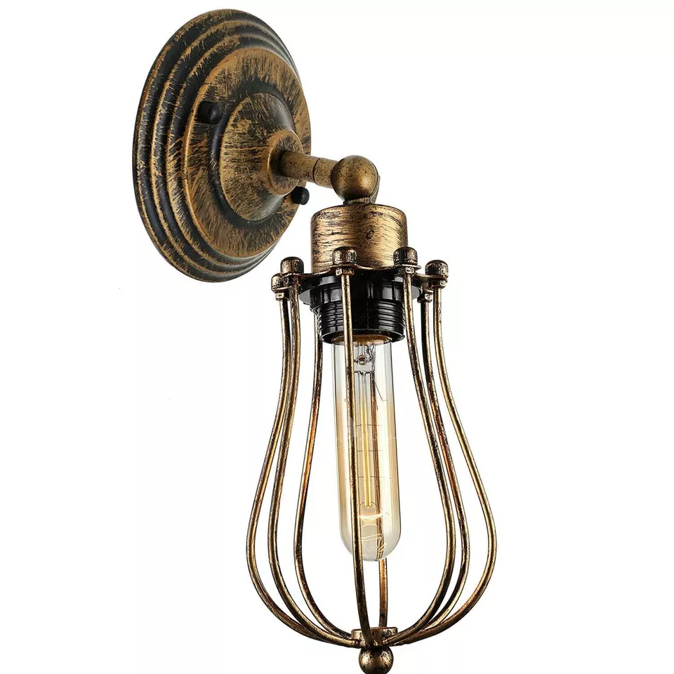Industrial Metal Wire Cage Wall Sconce Light E27 Base, Retro Brushed Copper Fixture