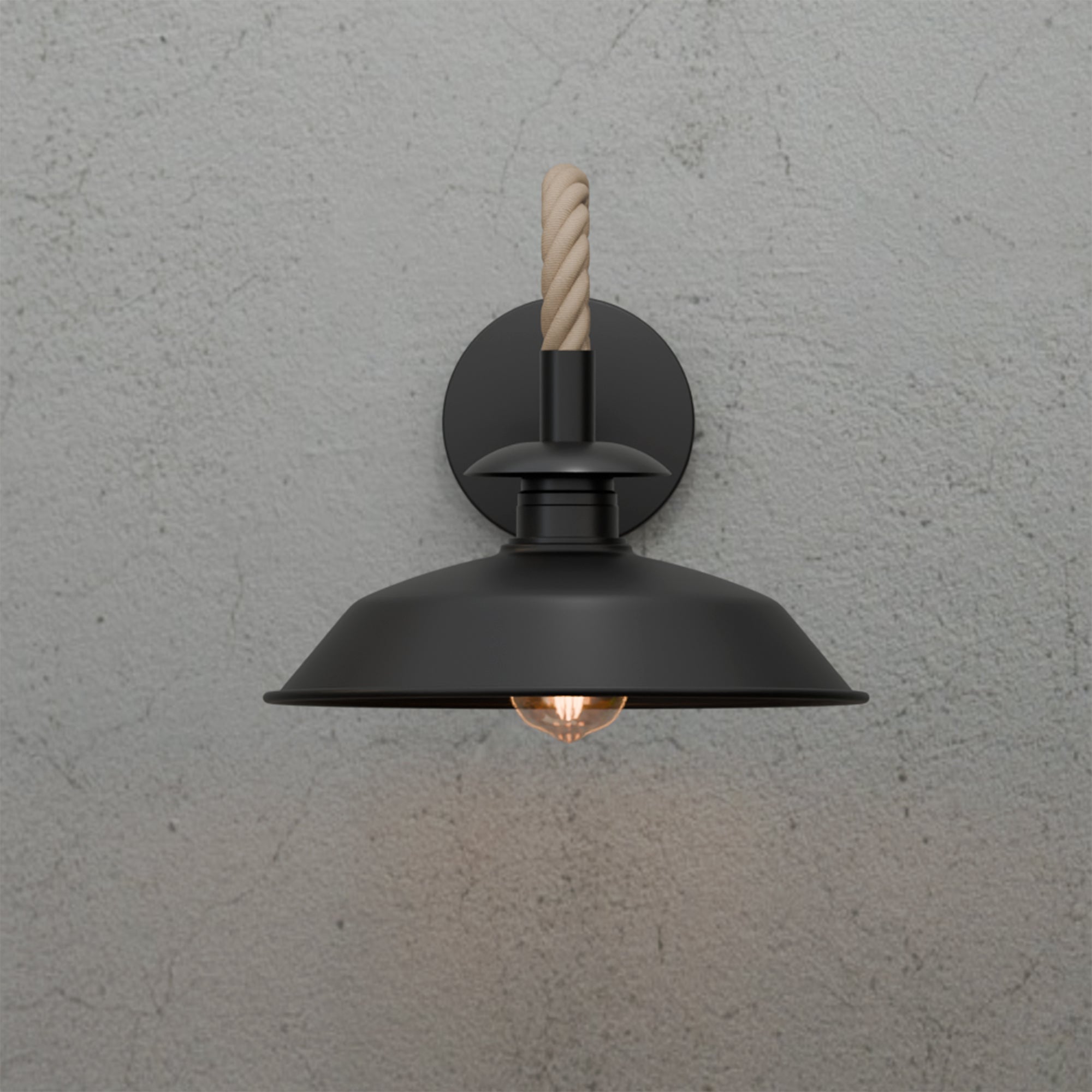 Rustic Industrial Hemp Rope Wall Sconce, Metal Shade, E27 Ready