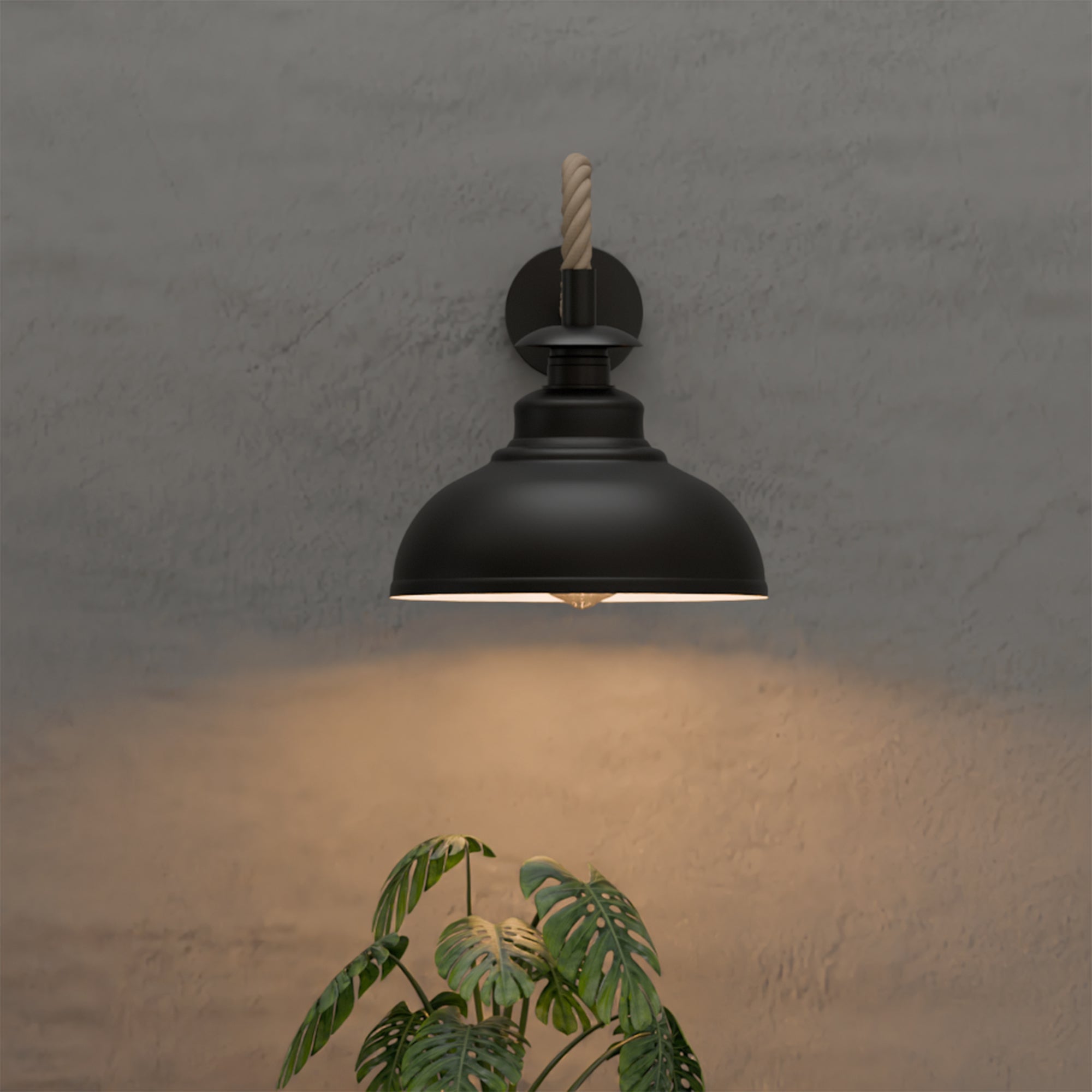 Vintage Hemp Rope Wall Sconce Light, Curvy Metal Shade, E27 Industrial Style