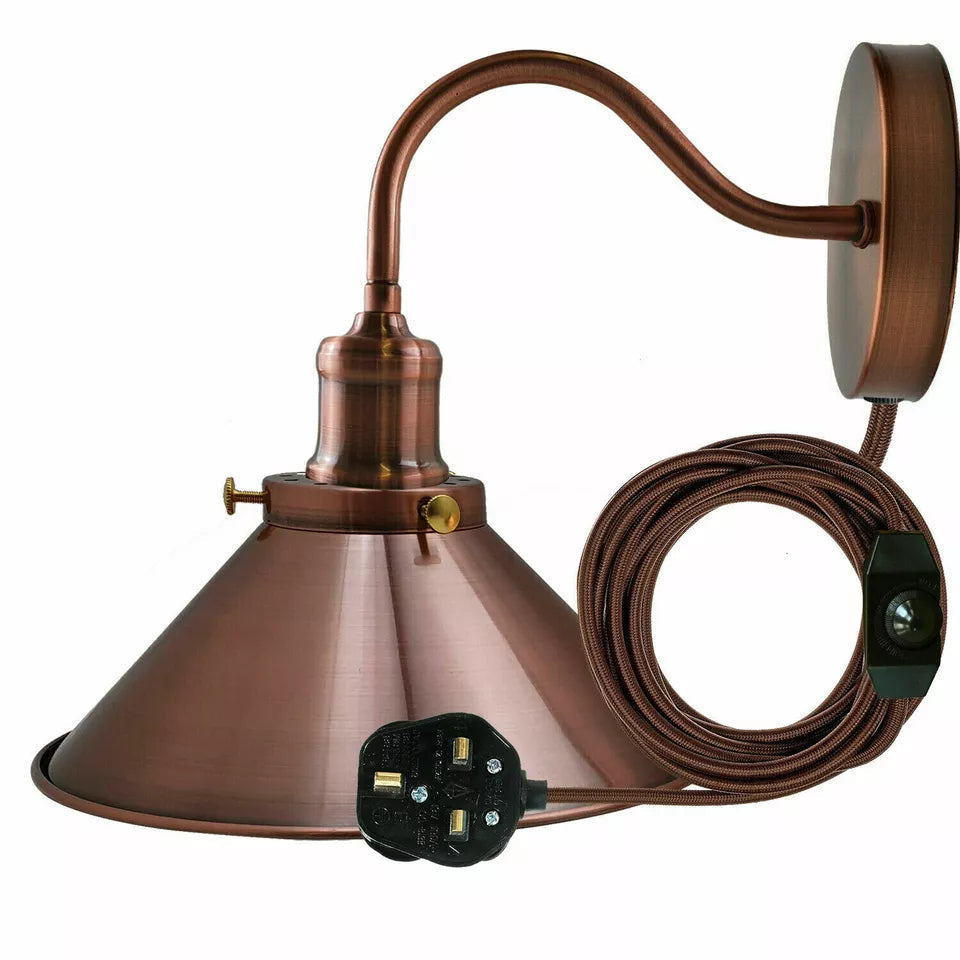 Adjustable Plug-in Wall Light with Dimmer Switch 2M Cable E27 Socket