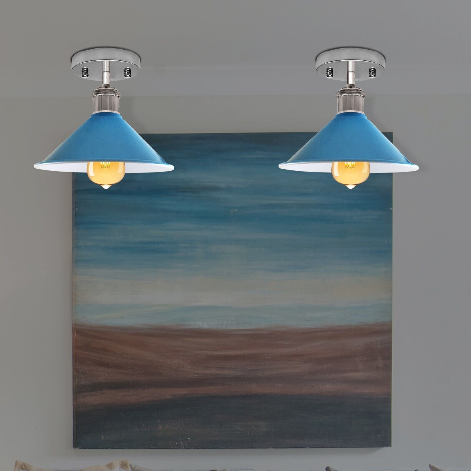 Industrial Flush Mount Cone Ceiling Light, Vintage Retro Style for Living Room