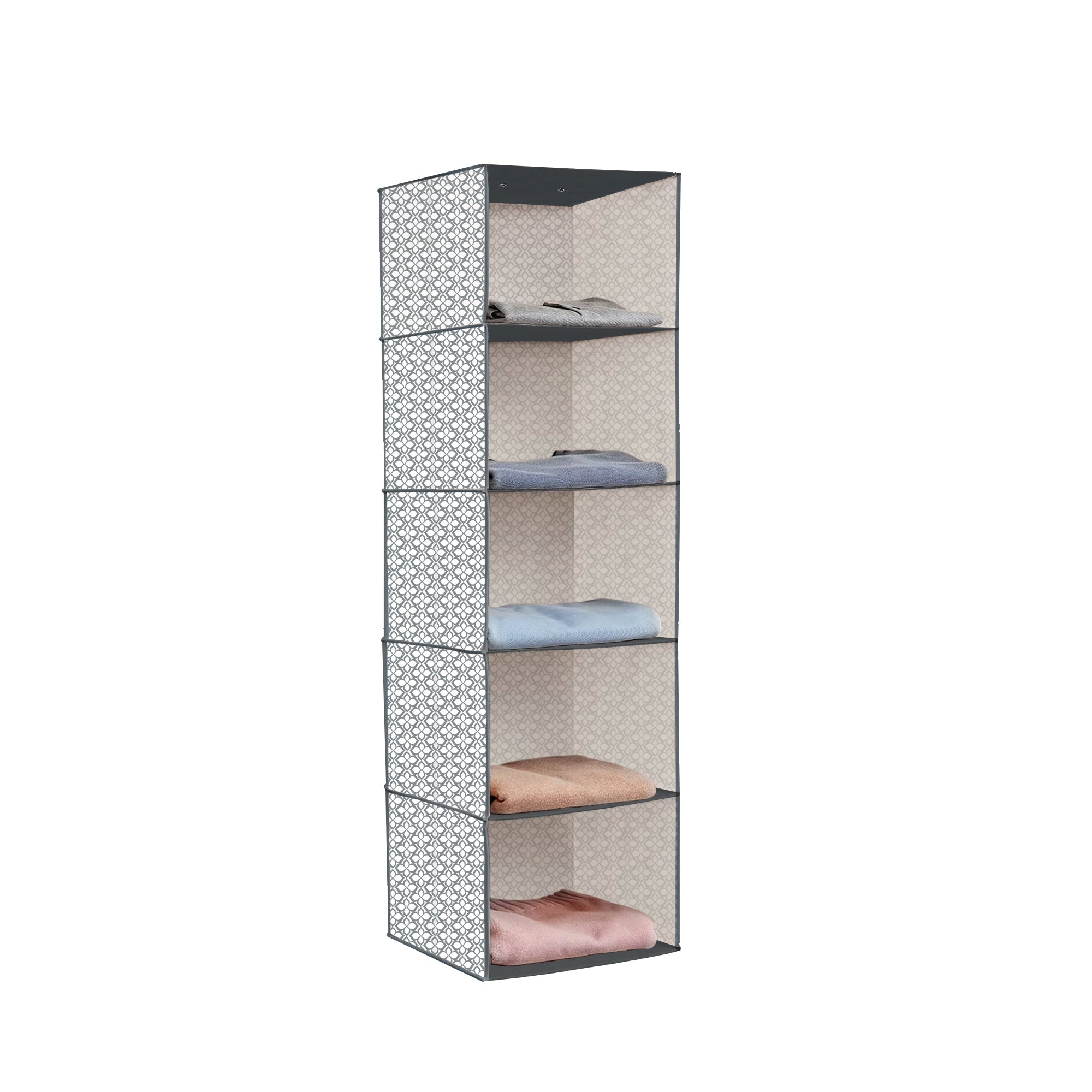 5-Shelf Fabric Hanging Closet Organizer Wardrobe Storage Unit Clothes Shelves