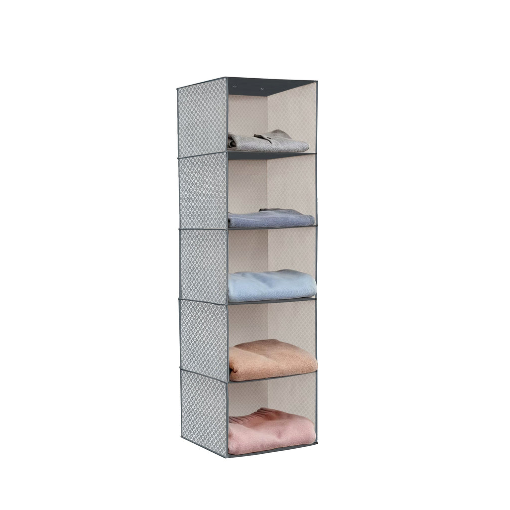 5-Shelf Fabric Hanging Closet Organizer Wardrobe Storage Unit Clothes Shelves