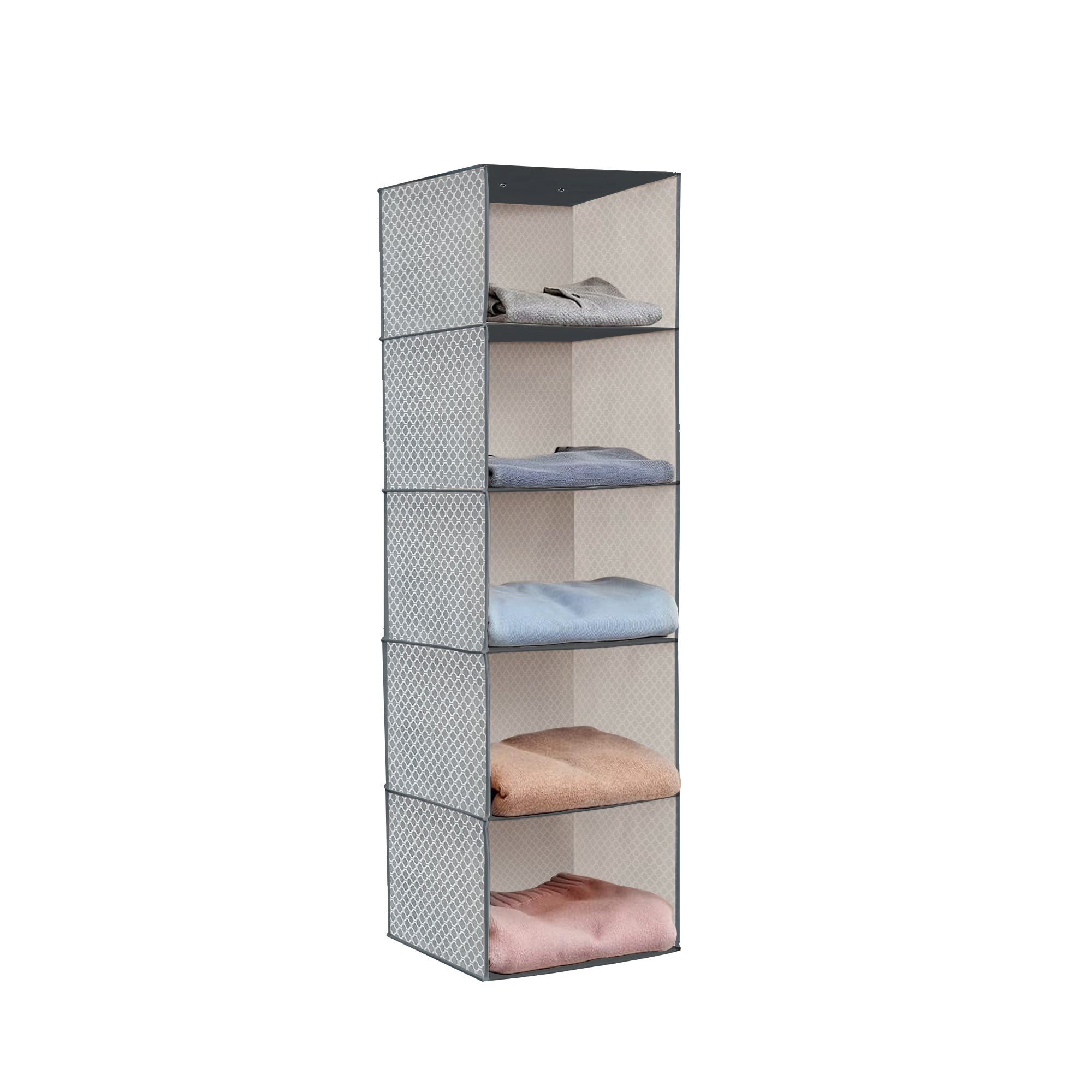 5-Shelf Fabric Hanging Closet Organizer Wardrobe Storage Unit Clothes Shelves