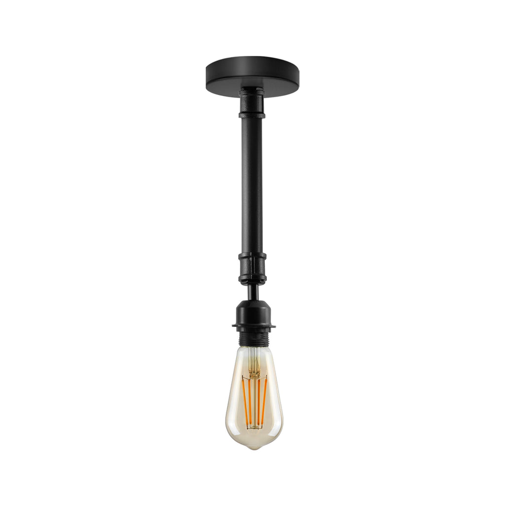 Industrial Black Metal E27 Semi-Flush Pipe Ceiling Light Fixture Vintage Style