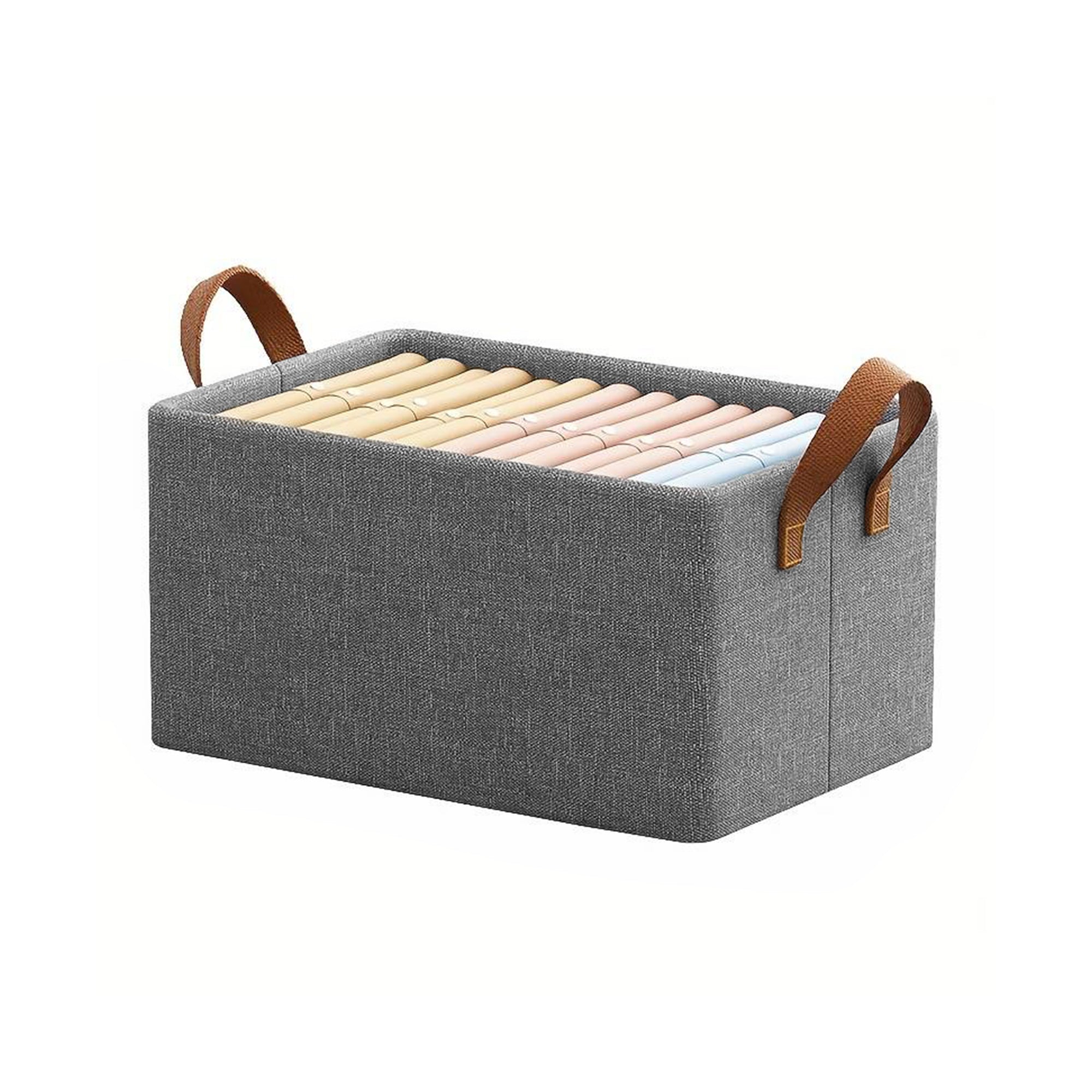 2-Pack Grey Foldable Fabric Storage Box Organizer with Handles