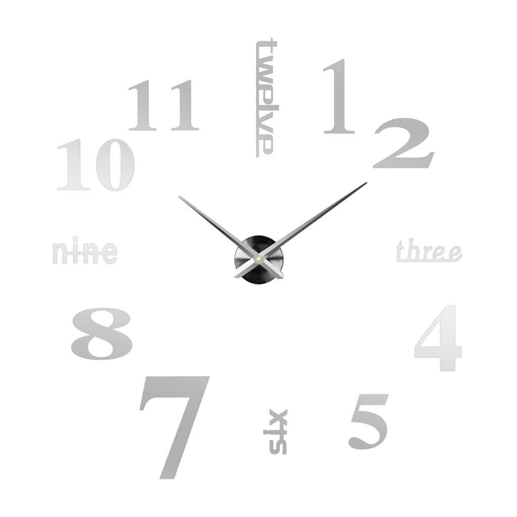 Modern Frameless 3D Large Number DIY Sticker Wall Clock