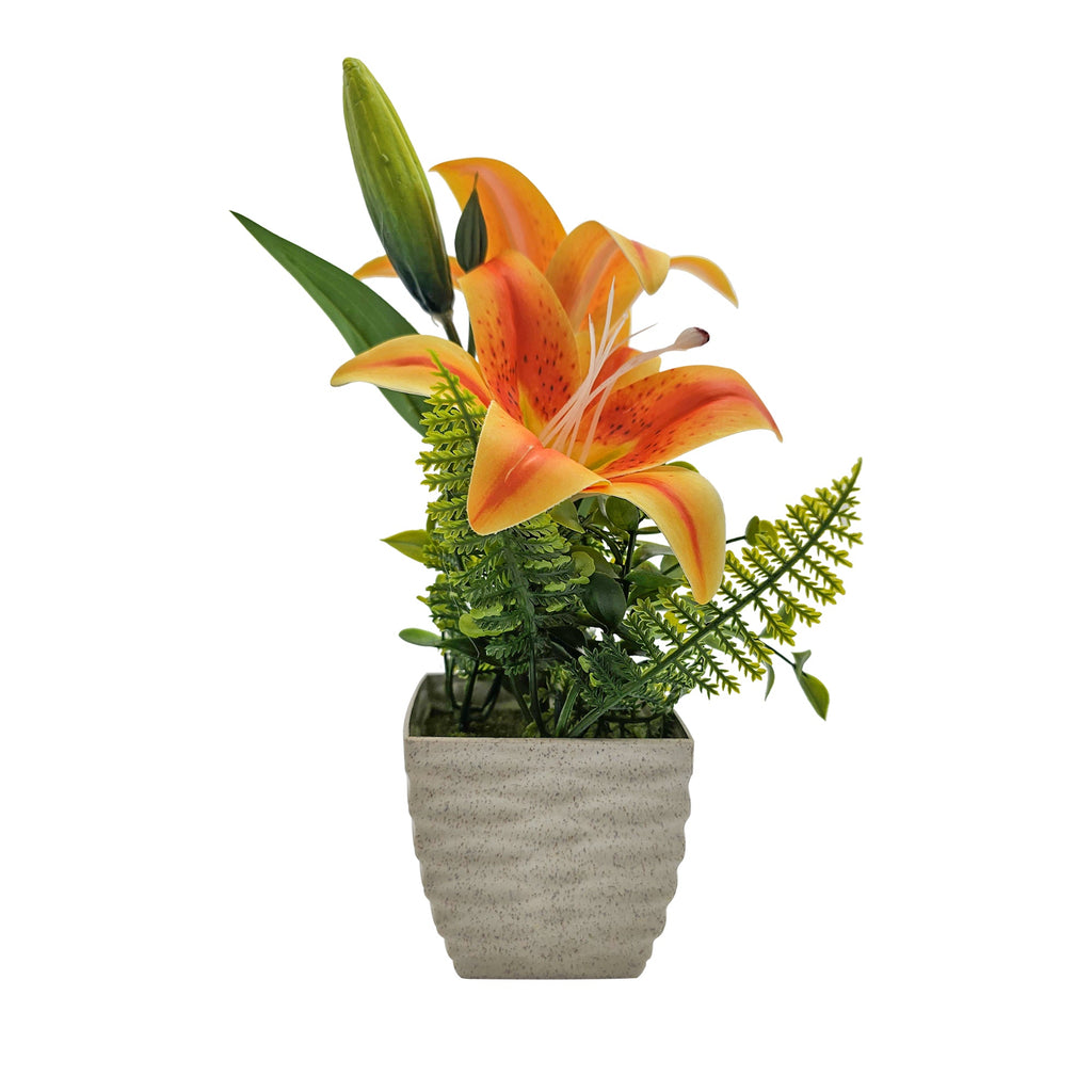 Lifelike Artificial Lily Flowers Potted 2-Pack for Elegant Home Table Decor
