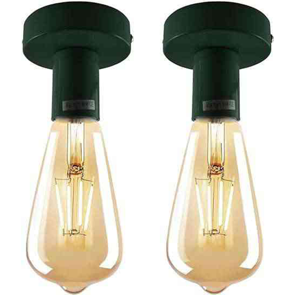 Vintage Industrial Flush Mount Ceiling Light Fixture - E27 Lamp Holder (2-Pack)