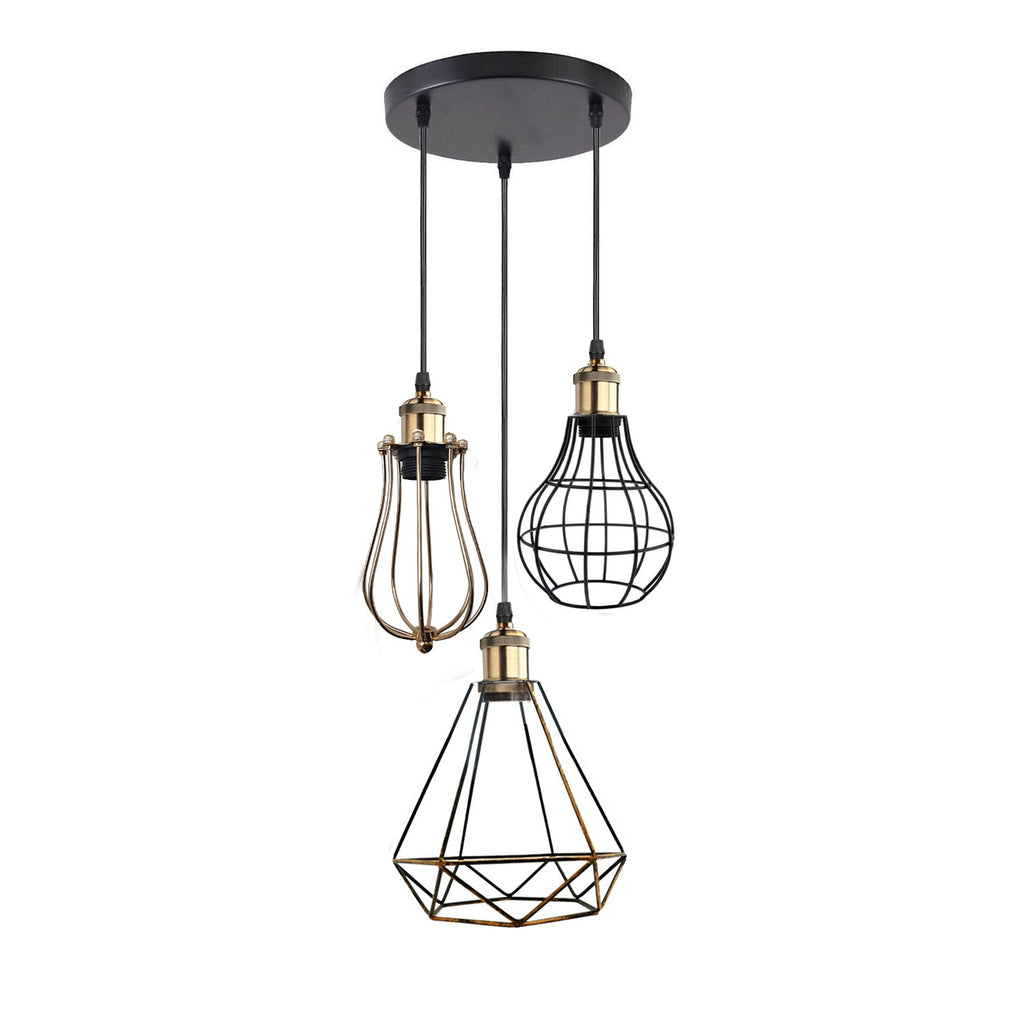 Modern Industrial Cage 3-Light Pendant Lamp for Kitchen Island Dining Room