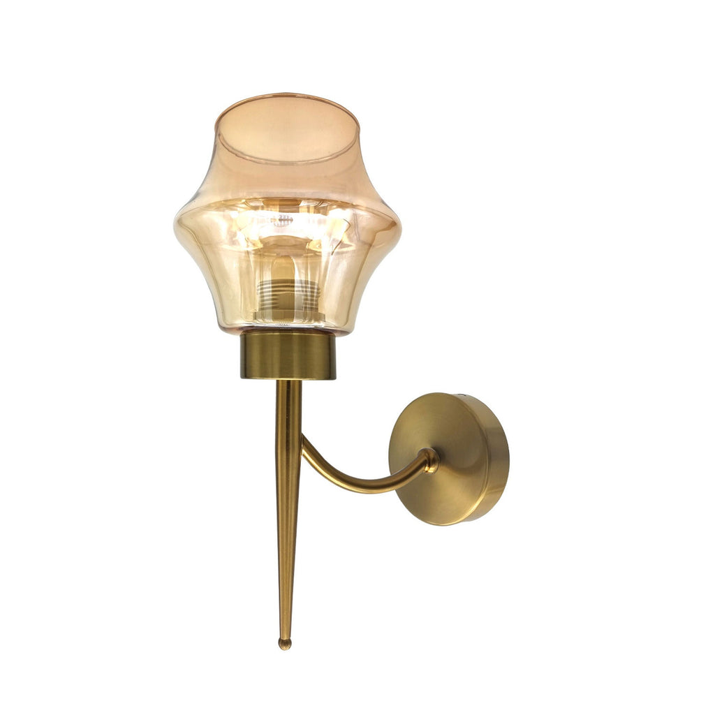 Elegant Modern Amber Glass Wall Sconce Light with Copper Base, Dimmable, E27