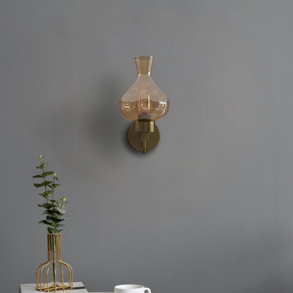 Modern Wall Sconces Smoked Amber Glass Shade Wall Light ~5983