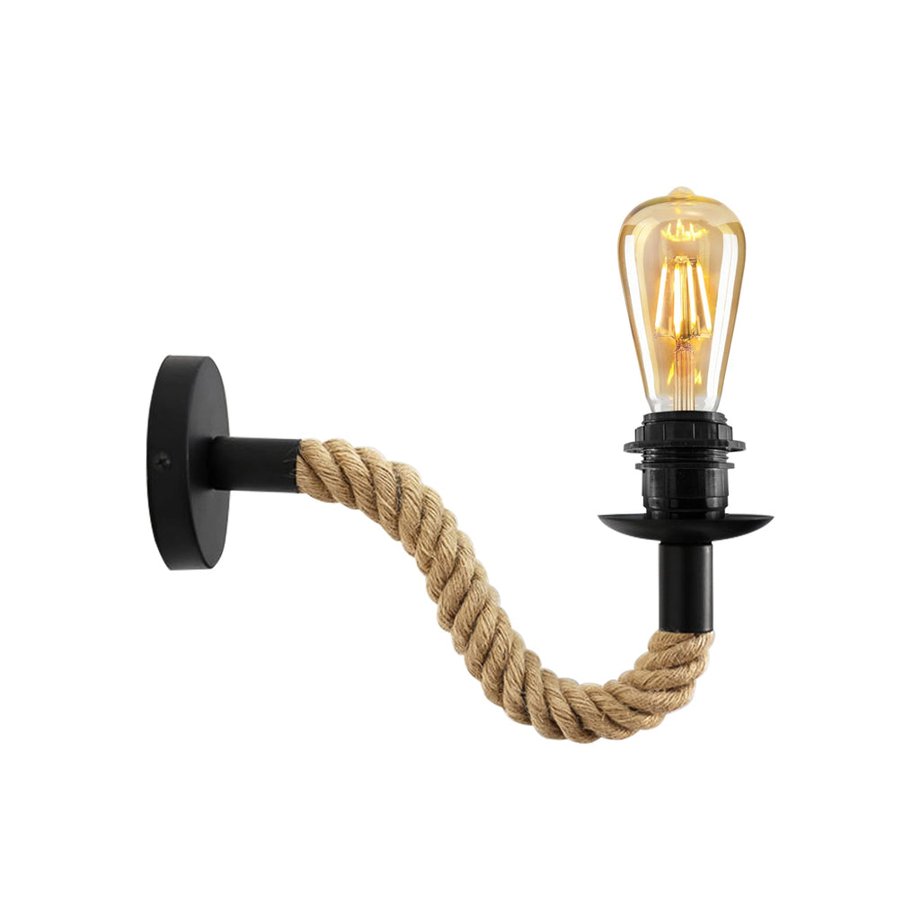 Industrial Hemp Rope Wall Sconce Light Fixture with Adjustable E27 Bulb Base