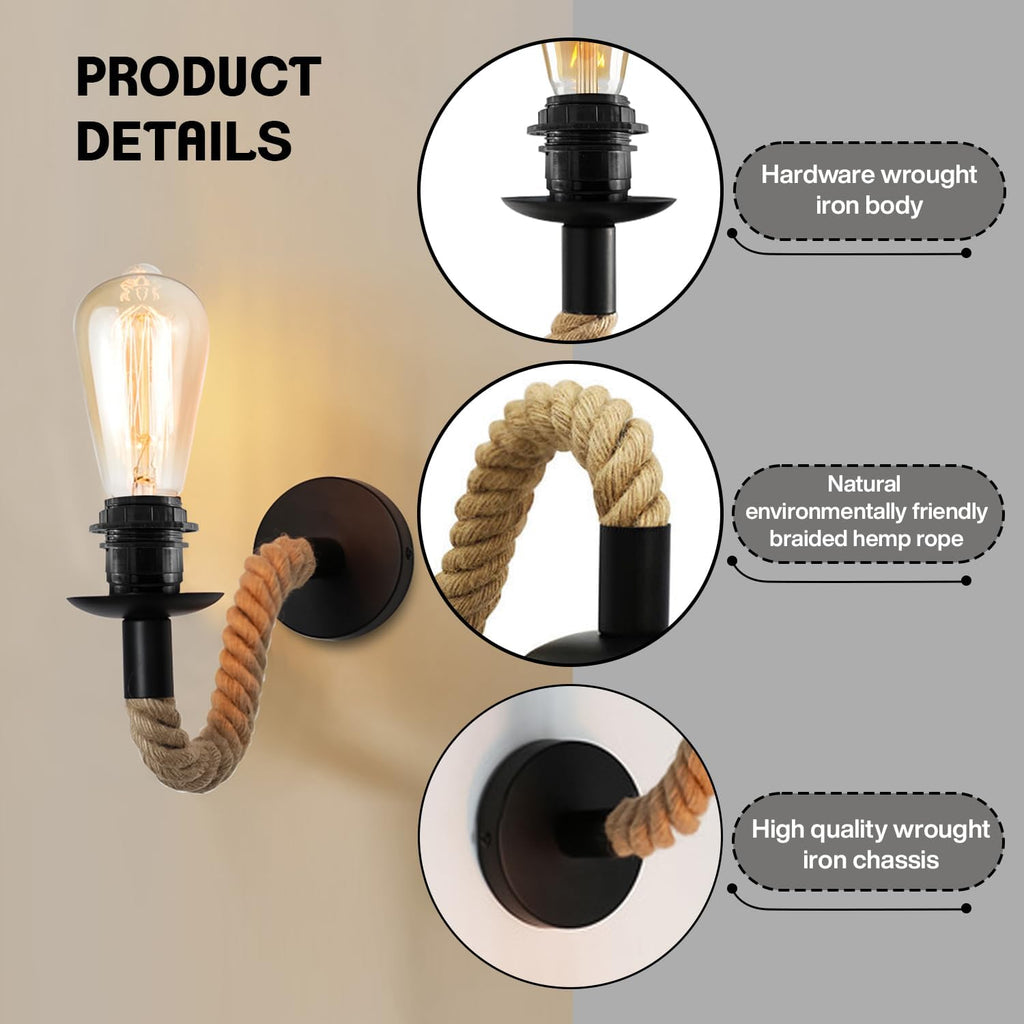 Retro Wall Light Industrial Hemp Rope  Indoor Wall Lamp ~5978