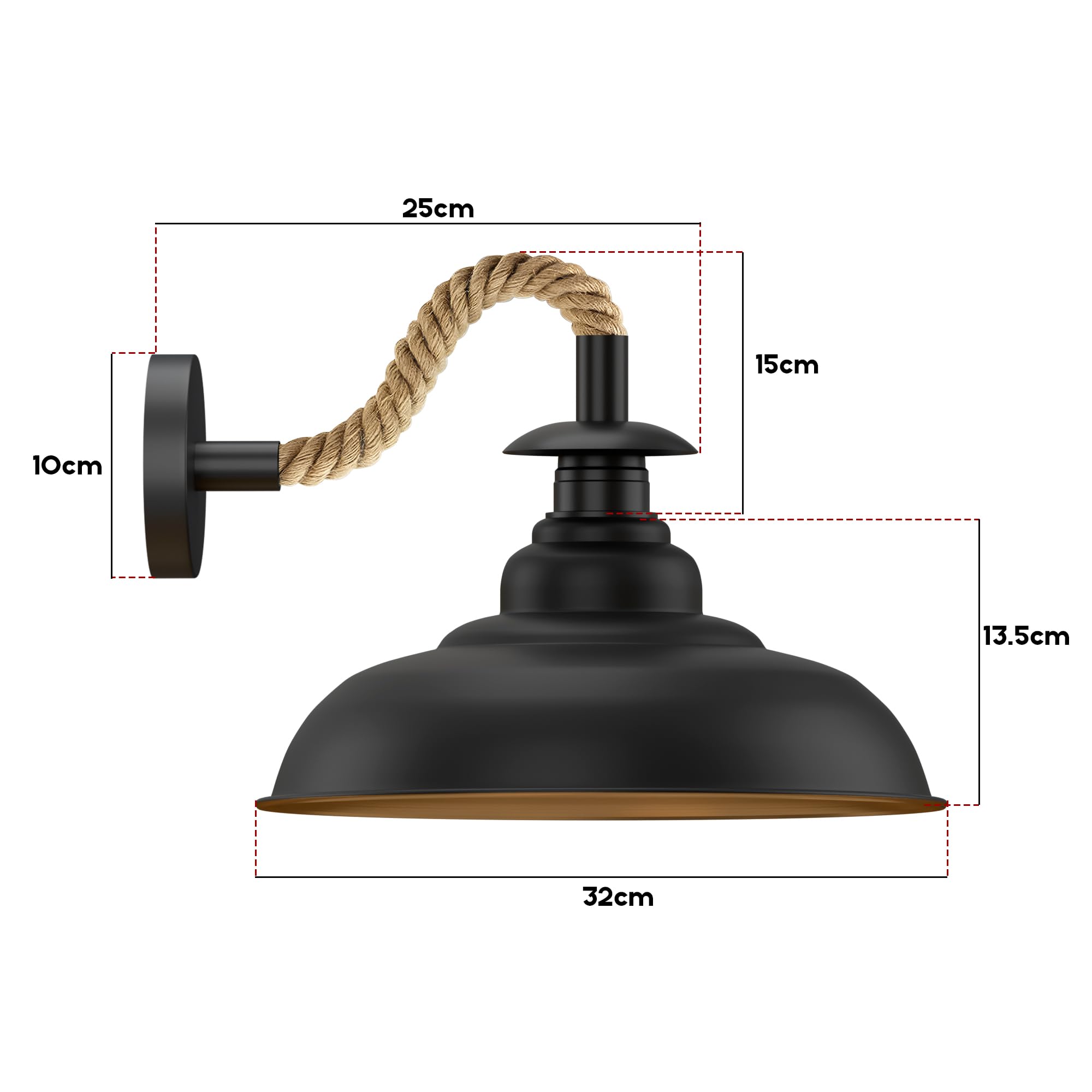 Rustic Black Hemp Rope Wall Sconce with Curvy Industrial Shade