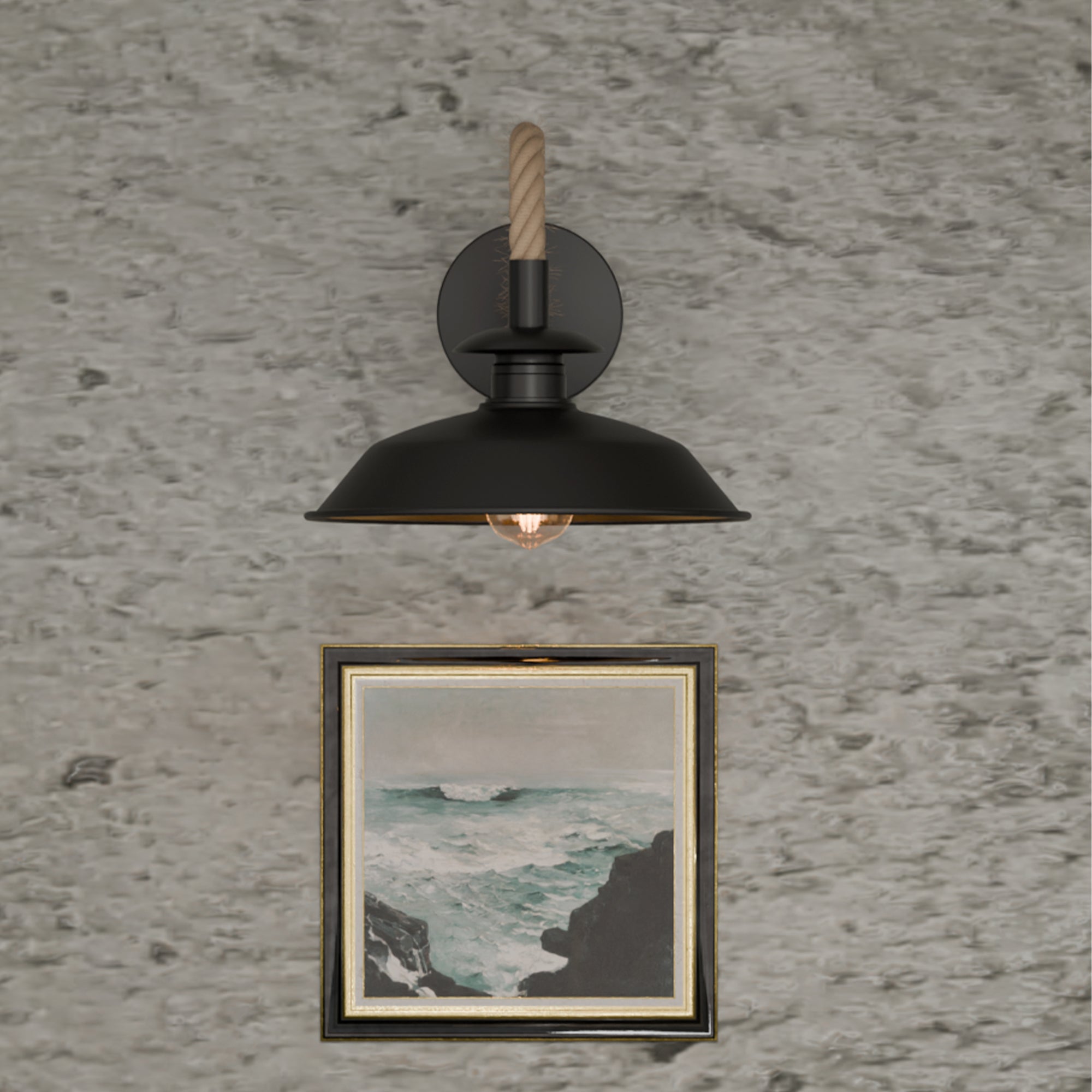 Industrial Black Rope Wall Sconce Lamp, 26cm Metal Shade Fixture
