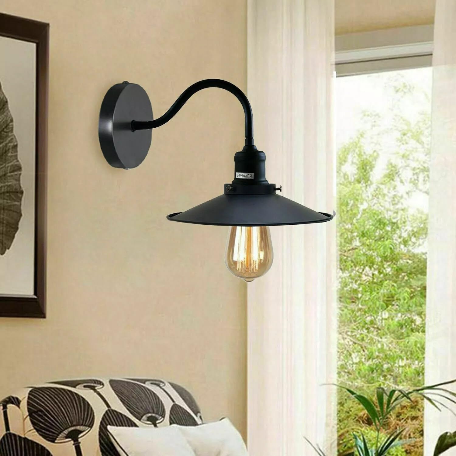 Vintage Industrial Metal Flat Shade Wall Sconce Lamp - E27 Swan Neck Light