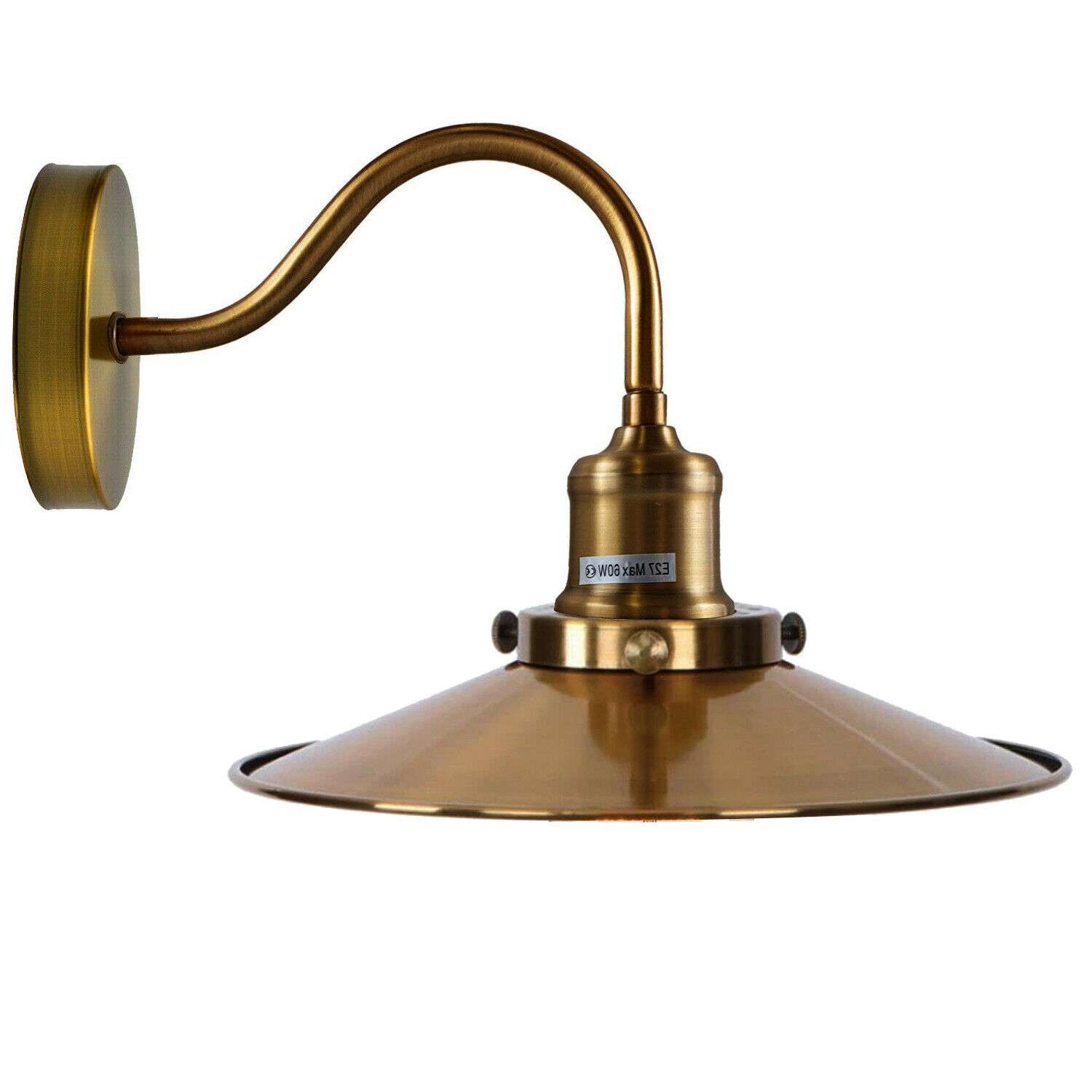 Vintage Industrial Metal Flat Shade Wall Sconce Lamp - E27 Swan Neck Light