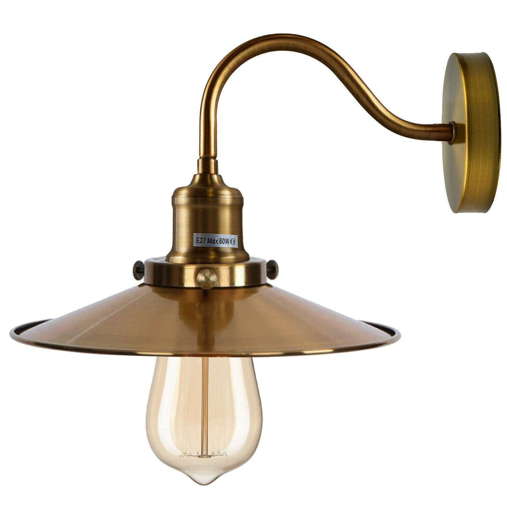 Vintage Industrial Metal Flat Shade Wall Sconce Lamp - E27 Swan Neck Light