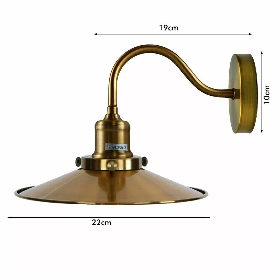 Vintage Industrial Metal Flat Shade Wall Sconce Lamp - E27 Swan Neck Light