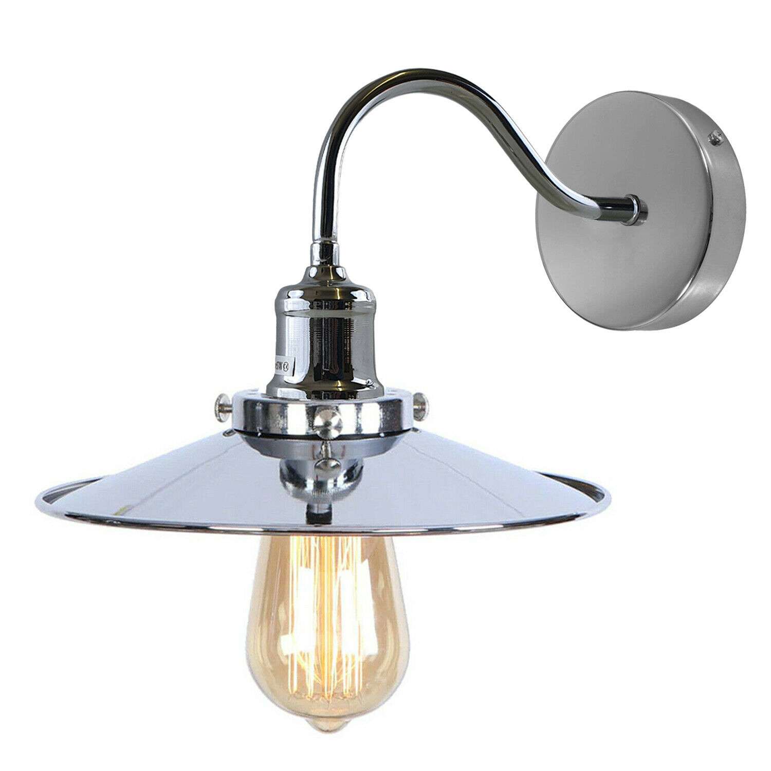 Vintage Industrial Metal Flat Shade Wall Sconce Lamp - E27 Swan Neck Light