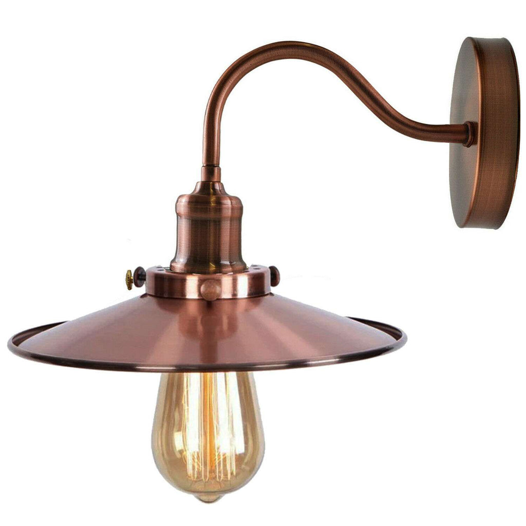 Vintage Industrial Metal Flat Shade Wall Sconce Lamp - E27 Swan Neck Light