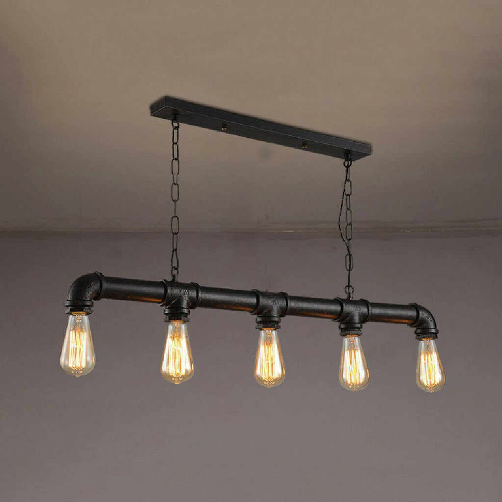 Industrial Retro Black Metal Waterpipe Chandelier with 5 Lights