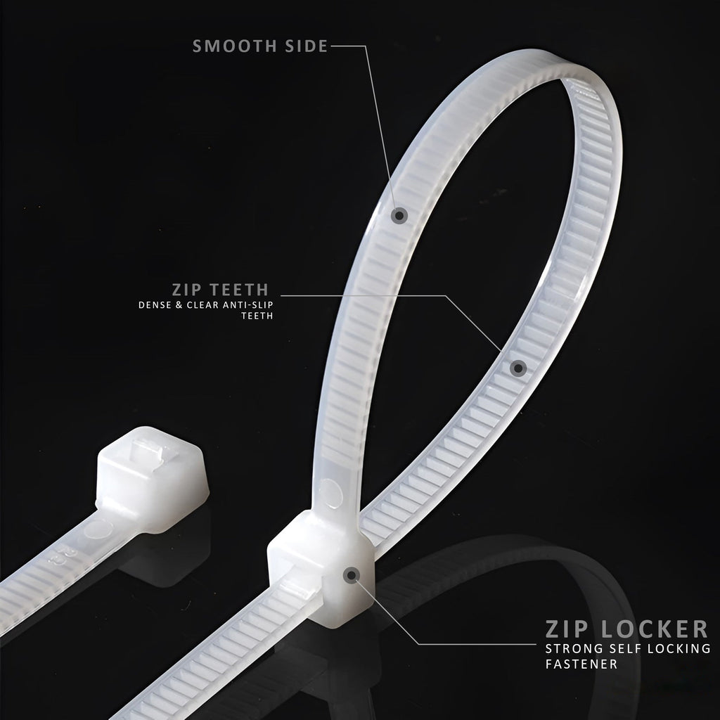 Durable White Nylon Self-Locking Cable Zip Ties for Secure Wire Management