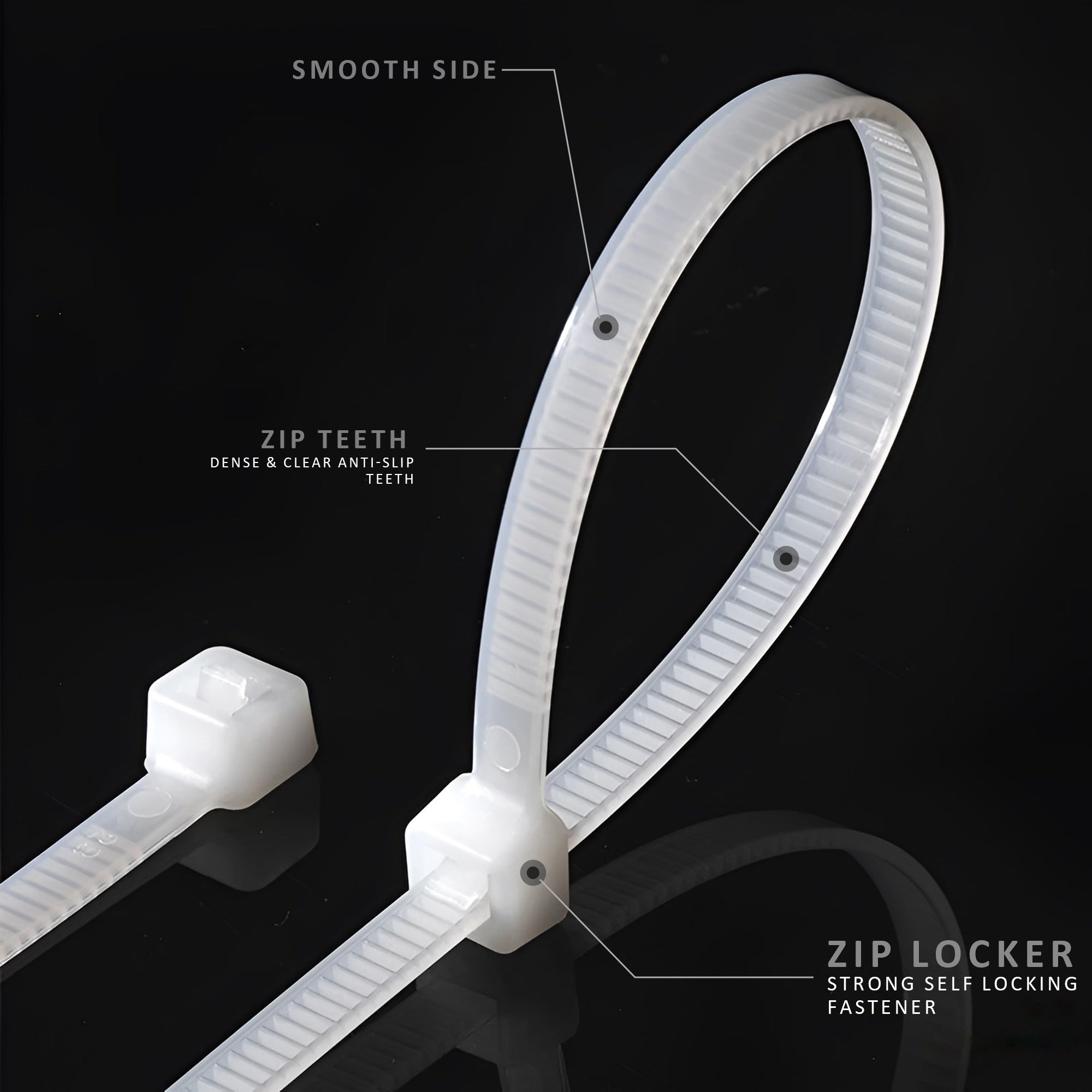 Durable White Nylon Self-Locking Cable Zip Ties for Secure Wire Management