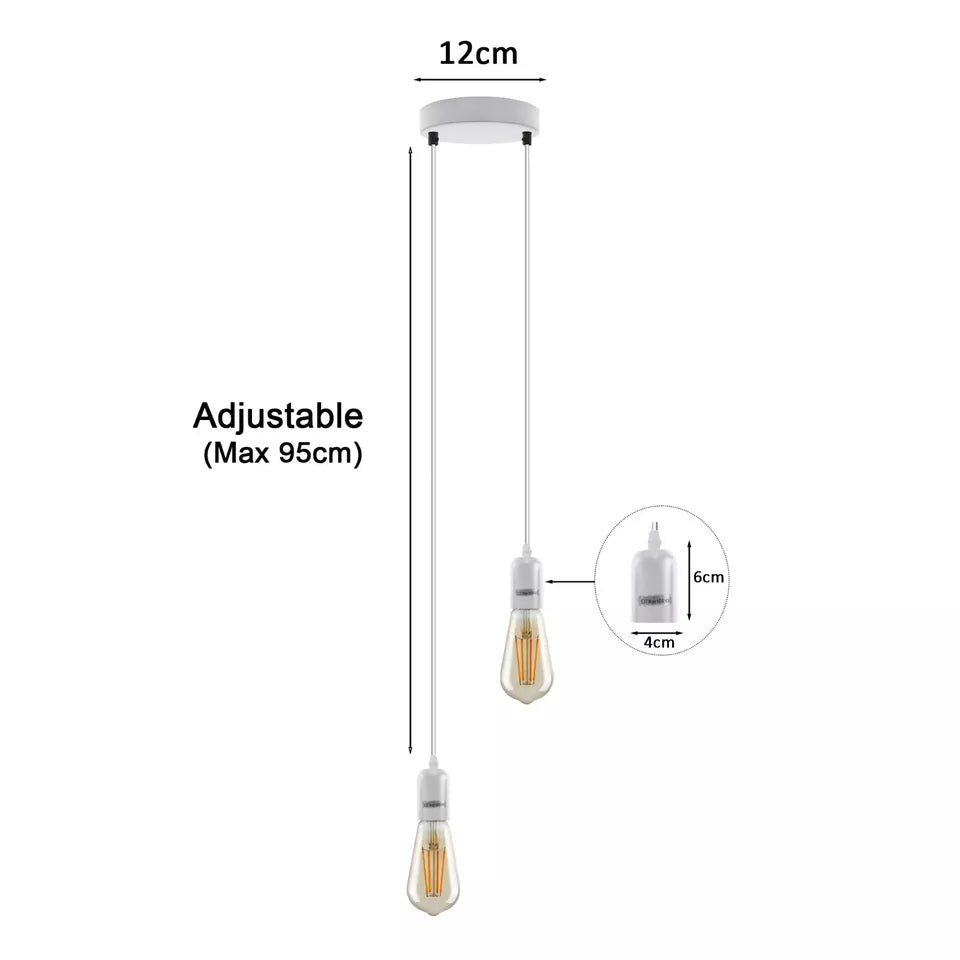 Vintage Industrial 2-Head Cluster Pendant Light with Adjustable E27 Sockets