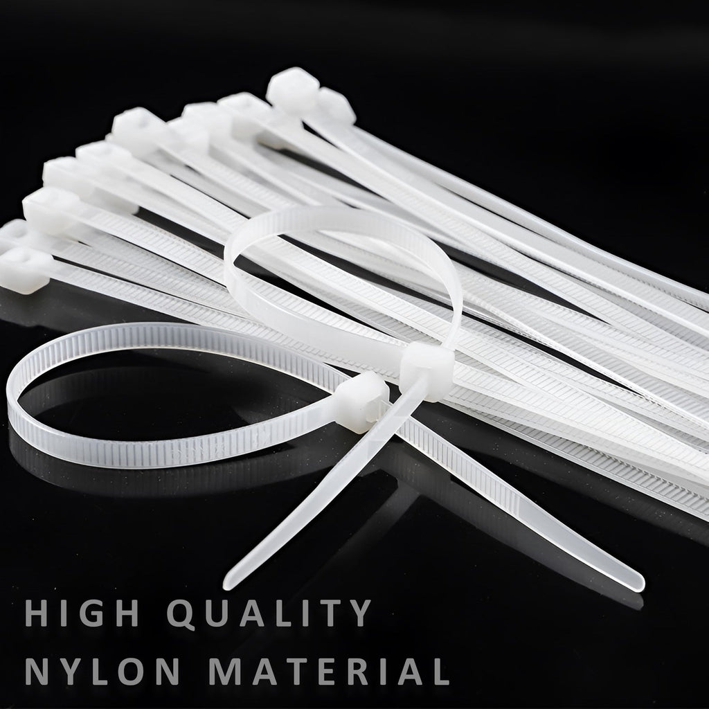 Durable White Nylon Self-Locking Cable Zip Ties for Secure Wire Management