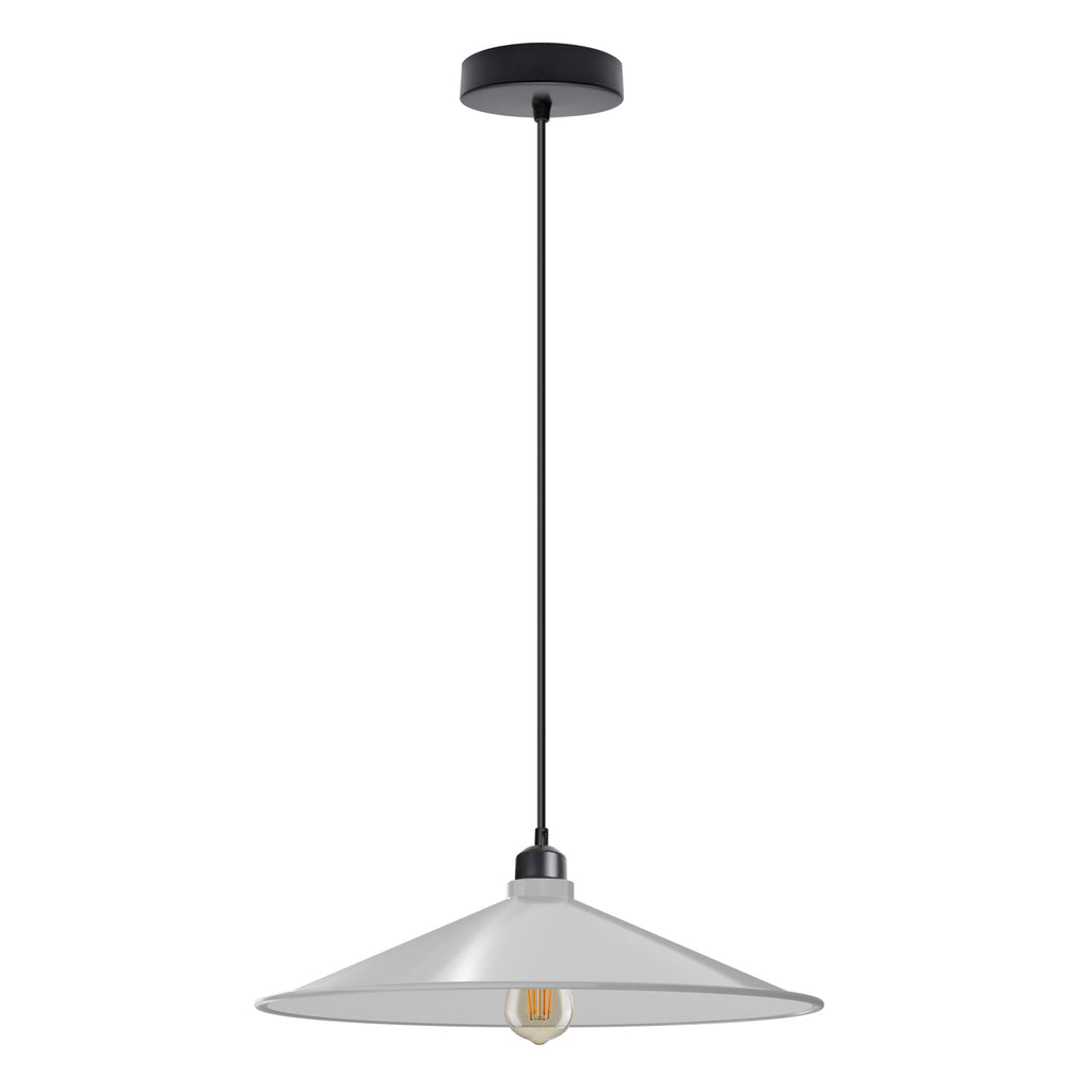 Retro Flat Cone Metal Pendant Light Fixture, Adjustable Cable, E27 Socket