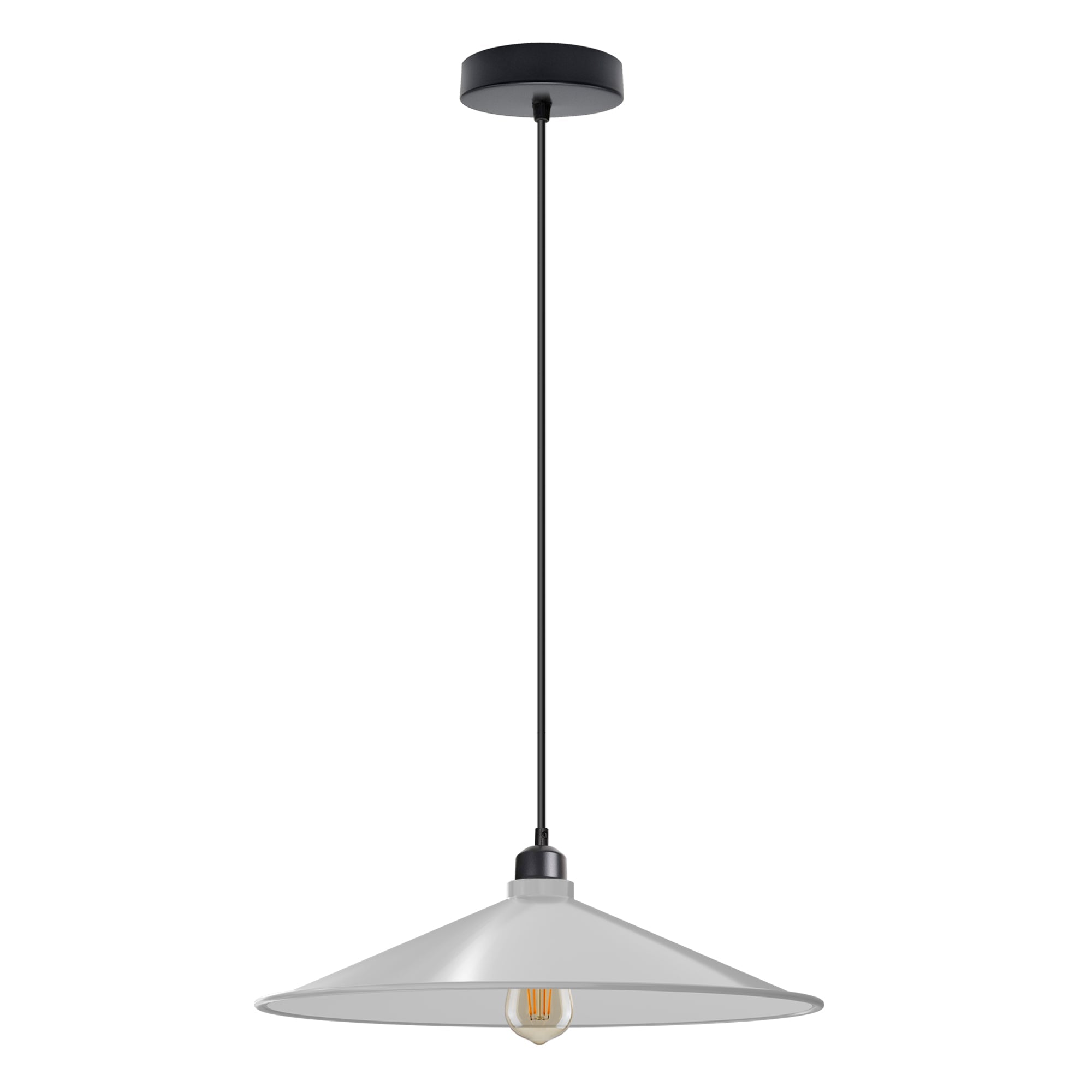 Retro Flat Cone Metal Pendant Light Fixture, Adjustable Cable, E27 Socket
