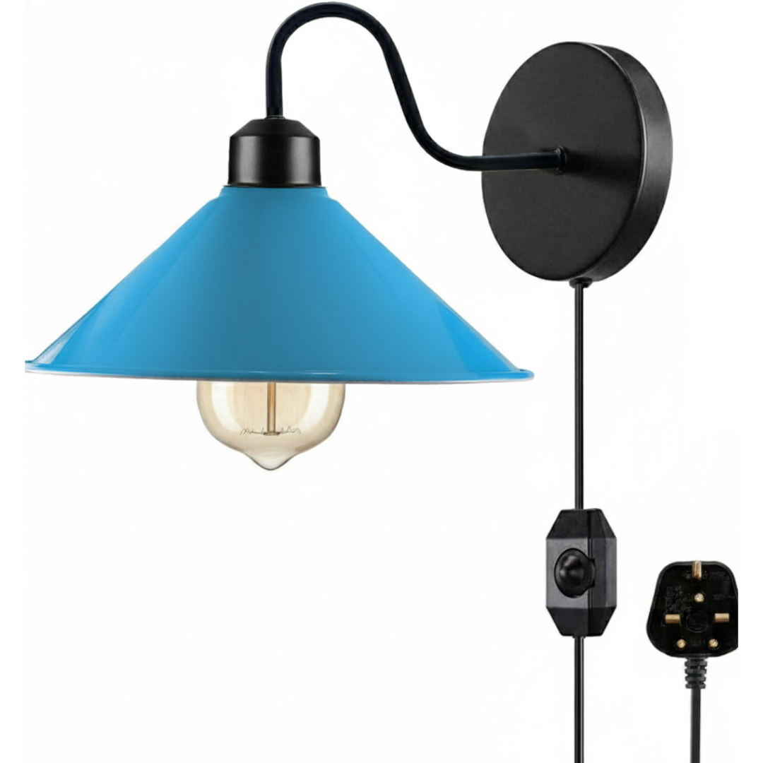 E27 Plug-in Dimmable Wall Light with Fabric Cord, Industrial Metal Design