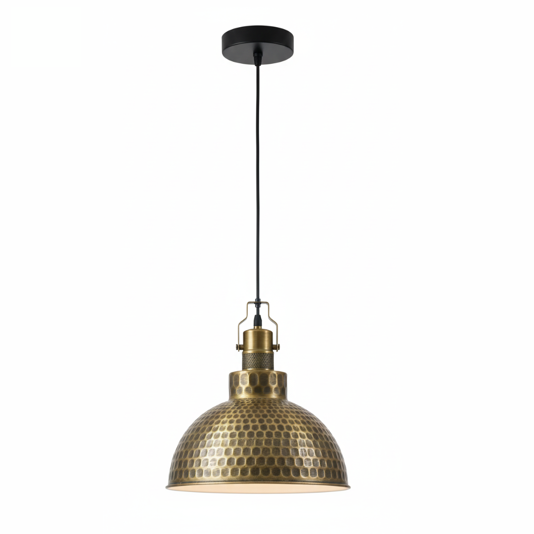 26cm Green Brass Hammered Metal Dome Pendant Light with Adjustable Cable