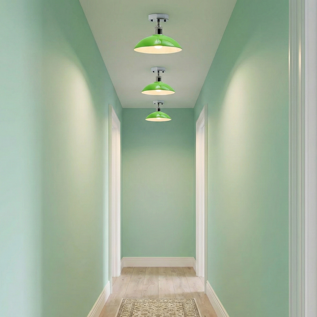 Green Metal Industrial Pendant Light, Modern Farmhouse Ceiling Fixture, E27/E26