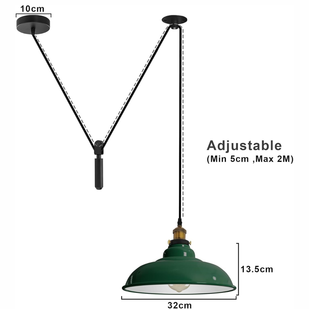 Vintage Industrial Pulley Pendant Light Barn Shade, Adjustable Height, E27 Socket
