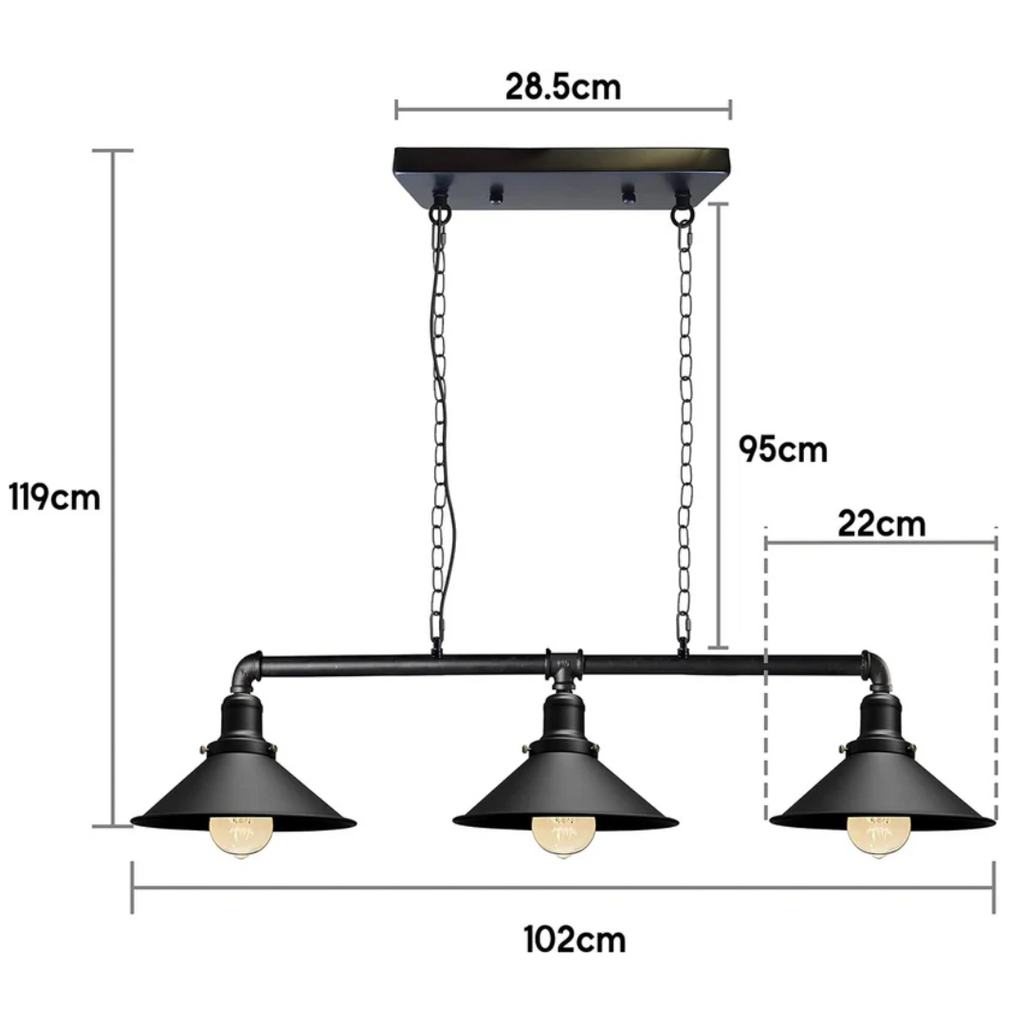 Industrial Steampunk 3-Bulb Metal Pipe Pendant Light for Kitchen & Dining