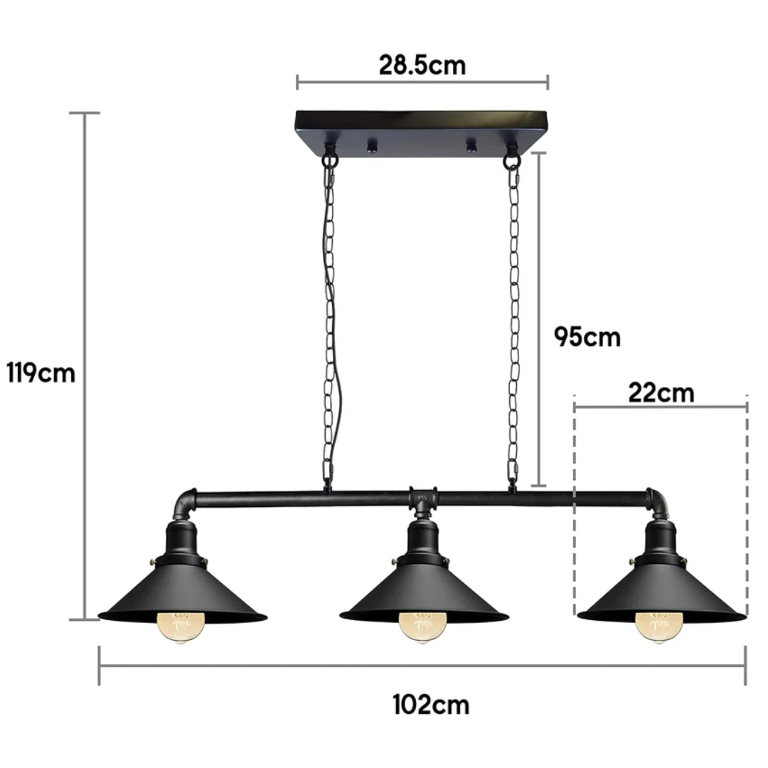 Industrial Steampunk 3-Bulb Metal Pipe Pendant Light for Kitchen & Dining