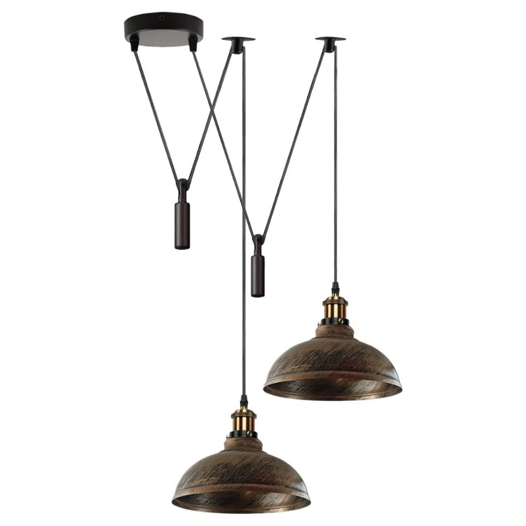 Industrial Retro Metal 2-Head Ceiling Pendant Spider Light, Adjustable E27 Base