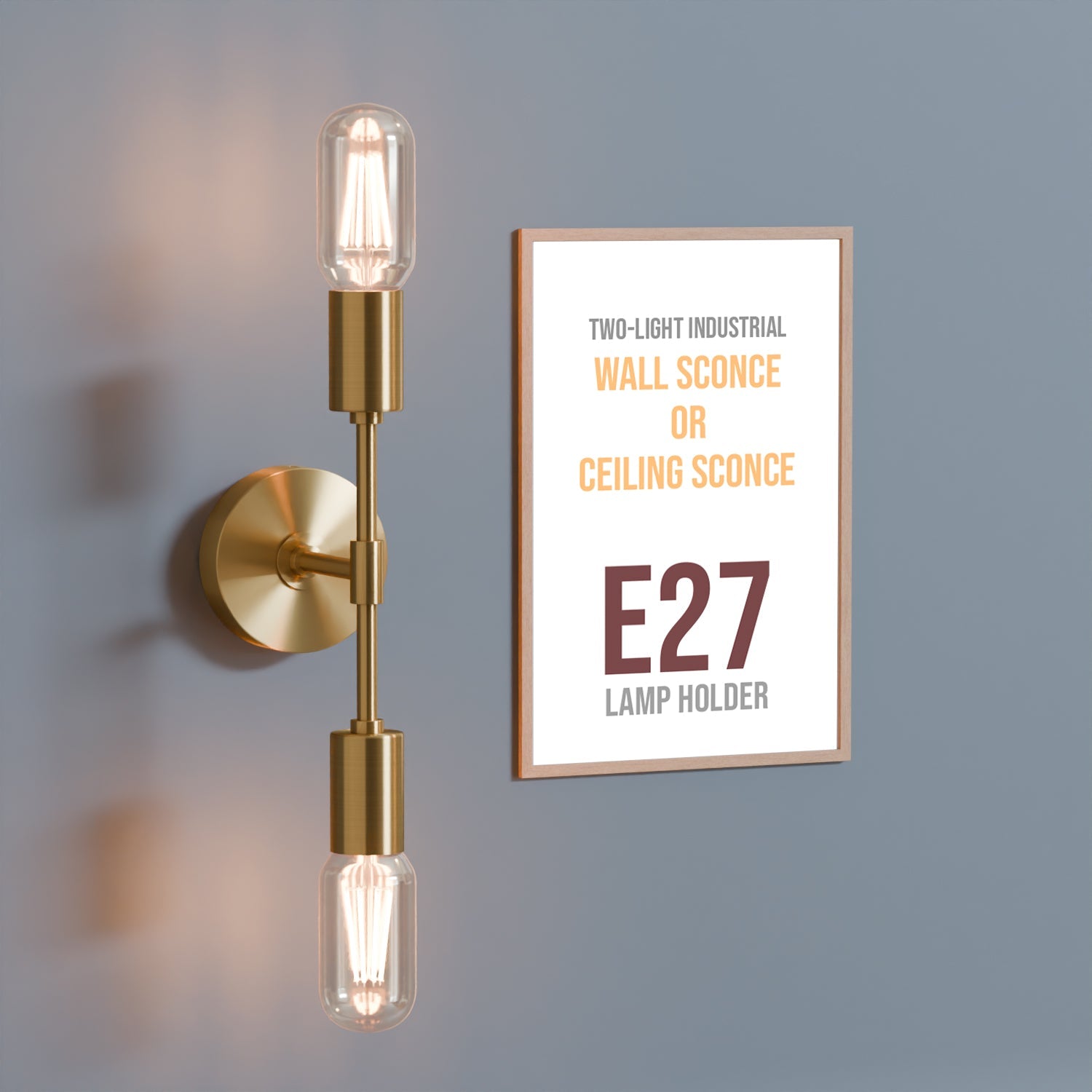 Modern Industrial Dual Bulb E27 Wall/Ceiling Light Fixture, Metal Finish