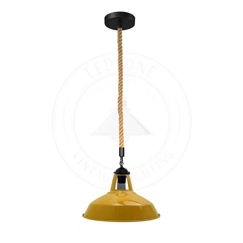 Vintage Industrial Hemp Rope Pendant Light with Metal Shade for Kitchen Bar