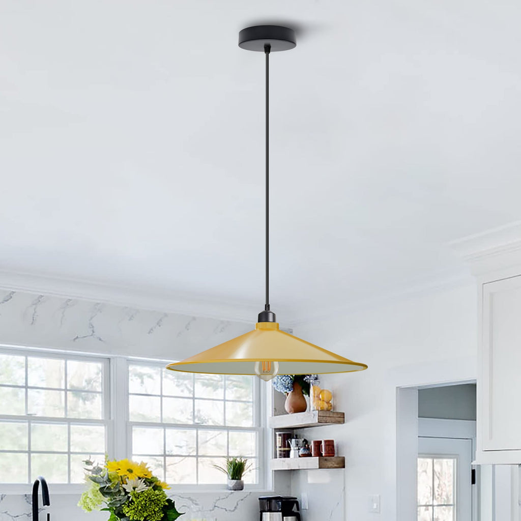 Retro Flat Cone Metal Pendant Light Fixture, Adjustable Cable, E27 Socket
